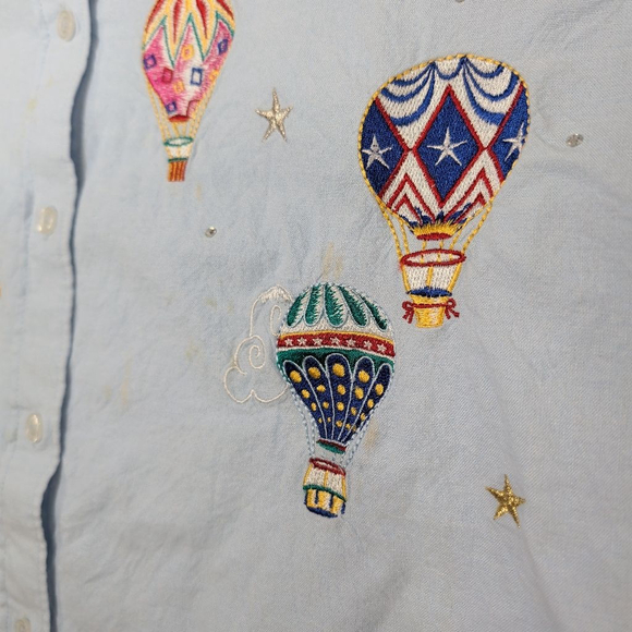 Women's The Quacker Factory Light Blue Hot Air Balloon Button Down 3X - Picture 14 of 16
